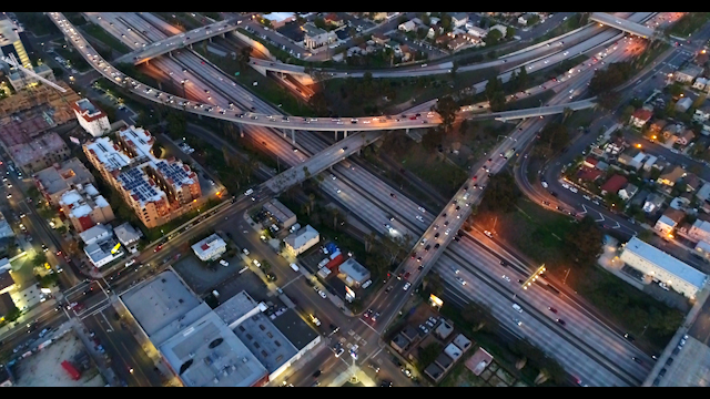Aerial view of the downtown streets, homes and the buildings in Downtown San Diego.