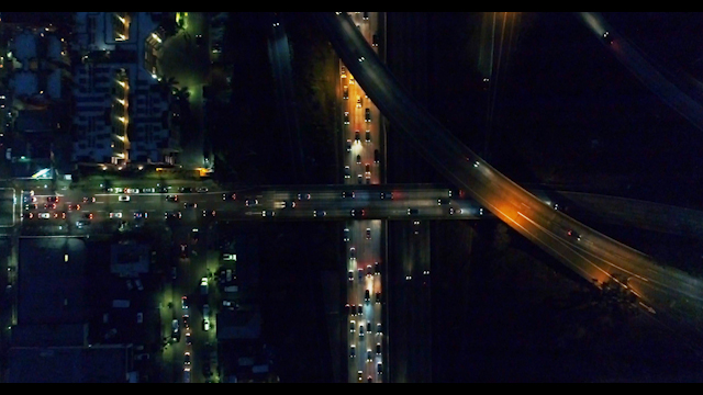 Aerial view of the downtown streets, the buildings and the city in Downtown San Diego.