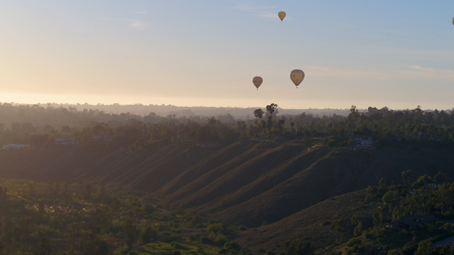 Aerial view of the country inland, homes and open country in Rancho Santa Fe.