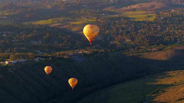Aerial view of the country inland, homes and open country in Rancho Santa Fe.