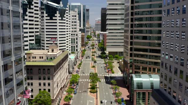 Looking down Broadway in Downtown San Diego on a sunny day | Drone Video – 2