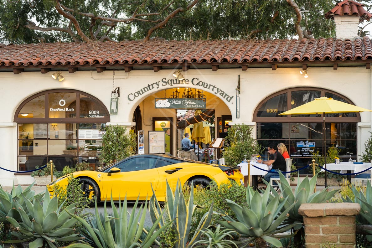 The downtown streets, homes and the buildings at Covenant, with people eating outside.