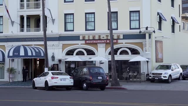 The downtown streets, palm trees and the buildings at La Jolla Village.