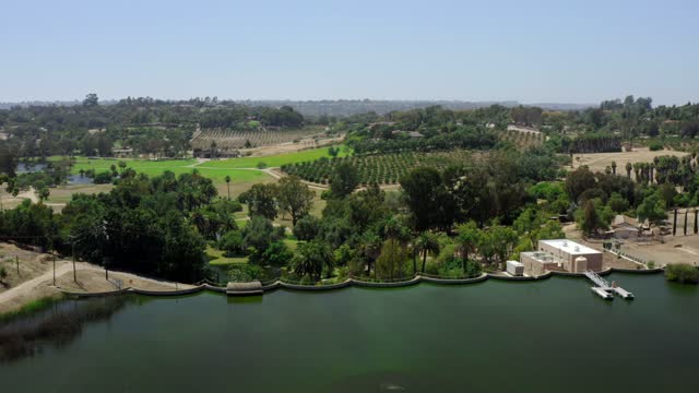 Aerial view of the country inland, boats and open country in Rancho Santa Fe.