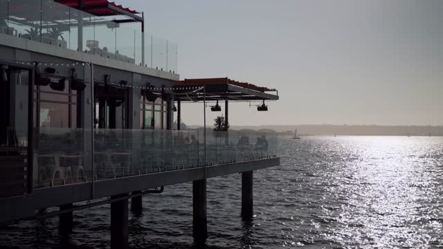 The harbor, the pier and boats at Waterfront.