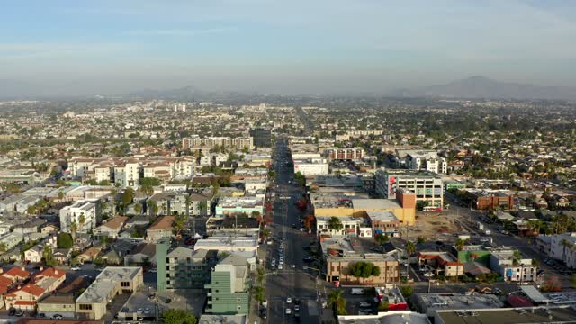 Aerial view of the downtown streets, homes and the buildings in North Park.
