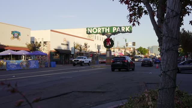 The downtown streets, the buildings and the city in North Park.