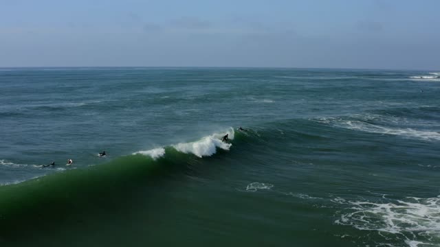 Aerial drone footage of surfers on big waves in Bird Rock La Jolla | Video
