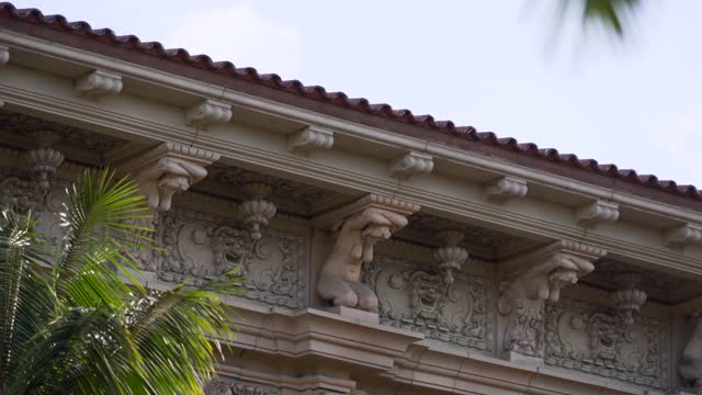 Elevated view of a park, palm trees and the buildings in Balboa Park.
