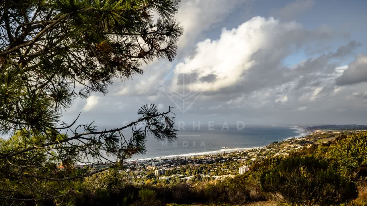 Elevated view of the cliffs, the ocean and homes at Mount Soledad.