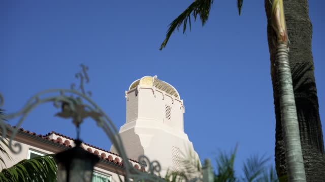 The downtown streets, palm trees and the buildings at La Jolla Cove.