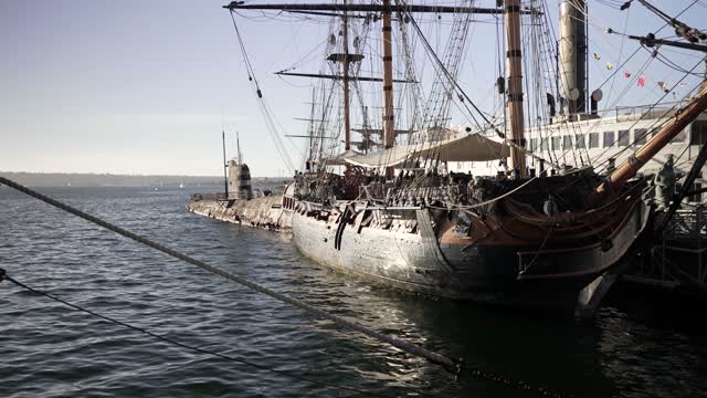 View from the water of the harbor, boats and the bay at Waterfront.