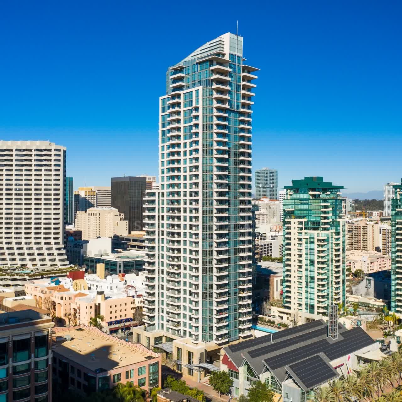 The iconic Pinnacle Marina Tower at 550 Front Street in the Marina