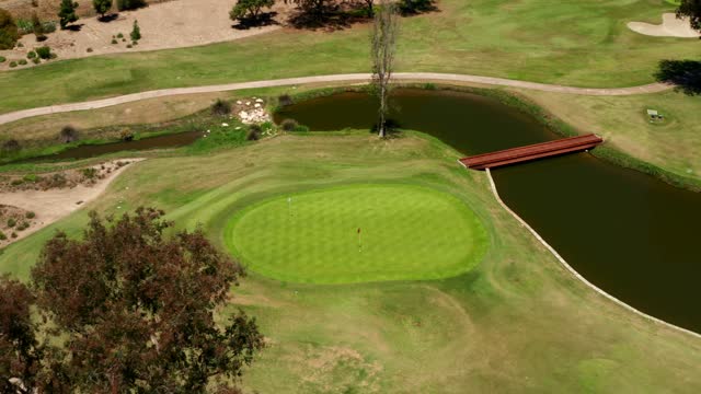 Aerial view of a park, the bridge and open country in Rancho Santa Fe.