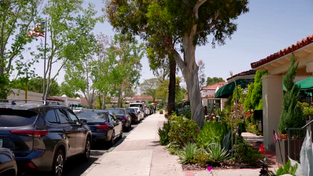 The downtown streets, the buildings and traffic in Rancho Santa Fe.