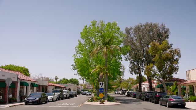 The downtown streets, palm trees and homes in Rancho Santa Fe.