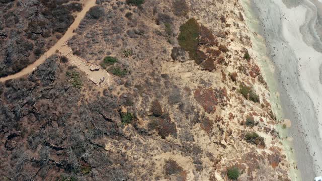 Aerial view of the cliffs, the beach and open country at Torrey Pines.