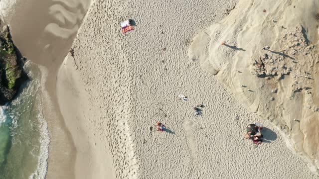 Aerial view of the beach, the surf and the ocean at Windansea.