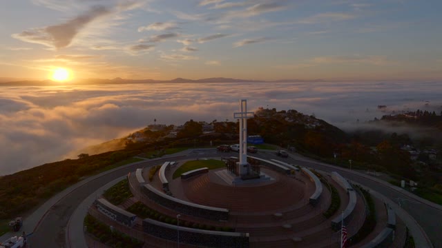 Aerial view of the cliffs, the buildings and open country at Mount Soledad.