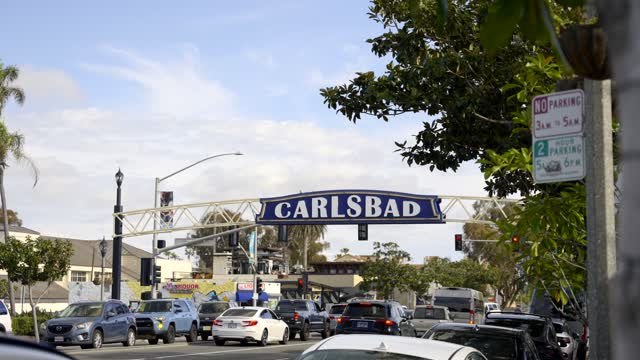 The downtown streets, palm trees and homes in Carlsbad.
