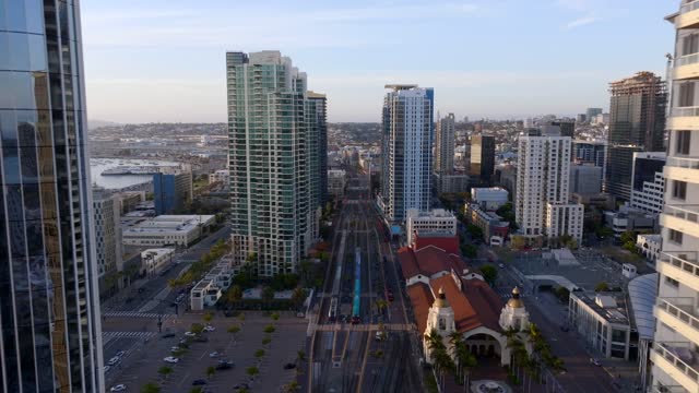 The train station and tracks Downtown San Diego with the Grande | Drone Video