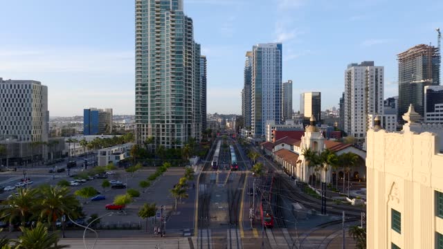 The train station and tracks Downtown San Diego with the Grande | Drone Video – 1