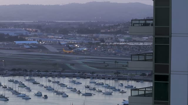 Elevated view of the harbor, boats and the bay at Columbia.
