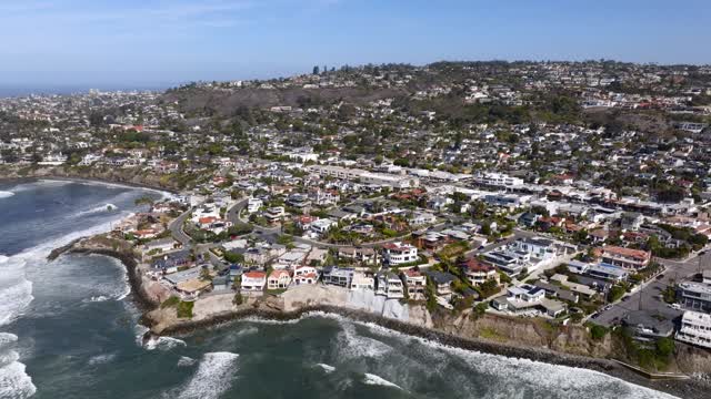 Aerial shot of the Bird Rock Neighborhood in La Jolla on a beautiful Day with Blue Skies | Drone Video – 1
