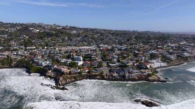 Aerial shot of the Bird Rock Neighborhood in La Jolla on a beautiful Day with Blue Skies | Drone Video – 2