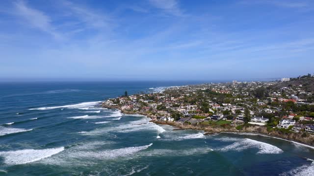 Aerial shot of the Bird Rock Neighborhood in La Jolla on a beautiful Day with Blue Skies | Drone Video – 8