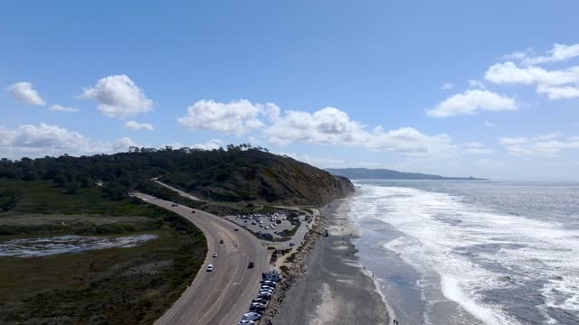 Torrey Pines State Beach and Natural Reserve looking towards La Jolla | Drone Video