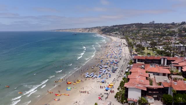 Aerial footage of a beach day at La Jolla Shores with crowds enjoying the sun | Drone Video – 3