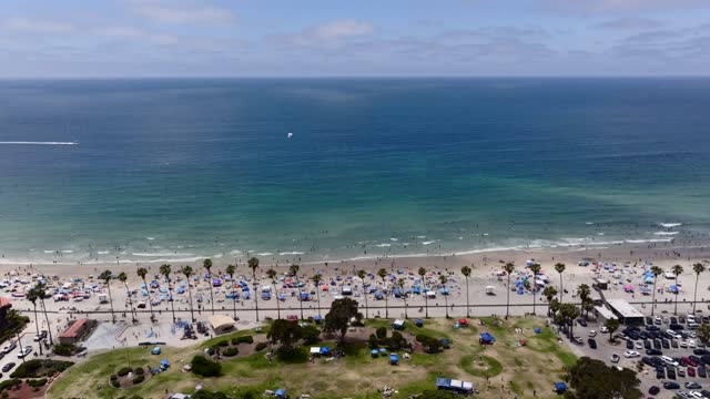 Aerial footage of a beach day at La Jolla Shores with crowds enjoying the sun | Drone Video – 5