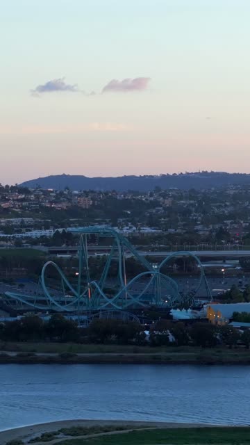 Aerial view of the country inland, the bay and traffic in Mission Bay.
