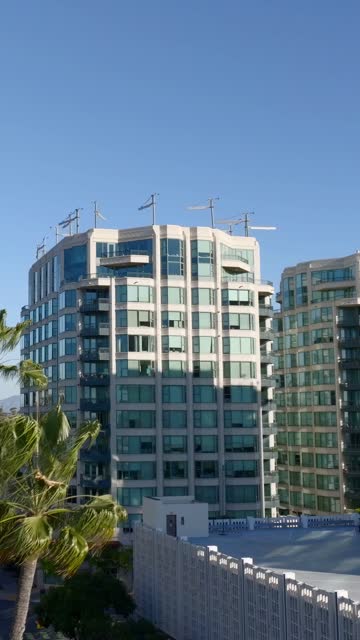 Low aerial view of the downtown streets, palm trees and the buildings at Bankers Hill.