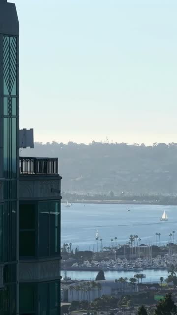 Aerial view of the downtown streets, boats and palm trees at Bankers Hill.