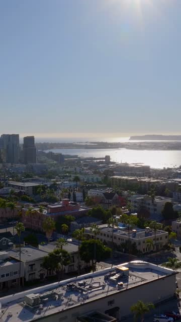 Aerial view of Point Loma, Coronado, the San Diego Bay, and the Bankers Hill district on a clear sunny day