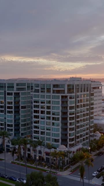 Aerial footage of the Park Laurel Building during a beautiful sunset over Balboa Park and Bankers Hill | Vertical Drone Video – 2