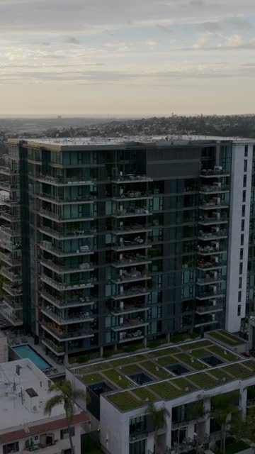 Aerial view of the downtown streets, palm trees and homes at Bankers Hill.