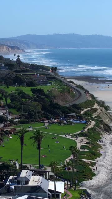 Beautiful Day at Powerhouse Park and the Beach in Del Mar | Vertical Drone Video
