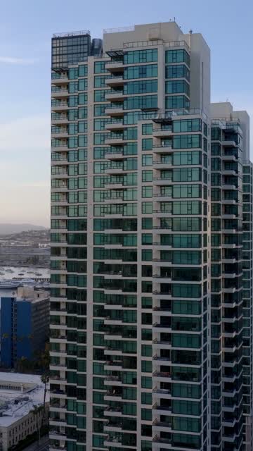 Aerial view of the downtown streets, the skyline and boats at Columbia.