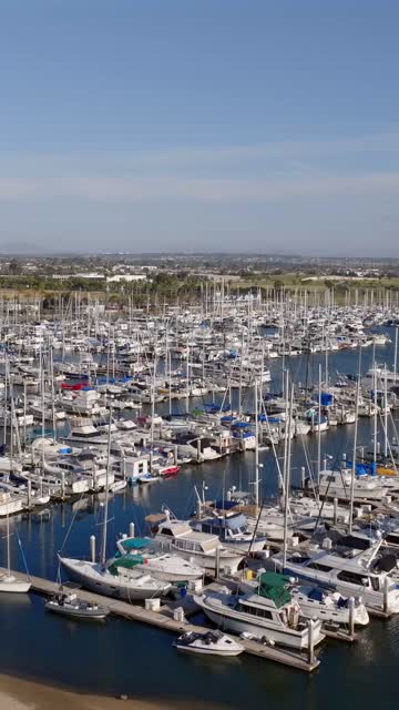Shot of the Chula Vista Marina and the San Diego Bay | Vertical Drone Video