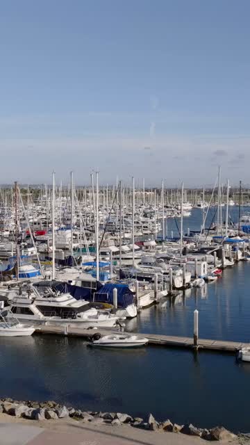 Shot of the Chula Vista Marina and the San Diego Bay | Vertical Drone Video – 1