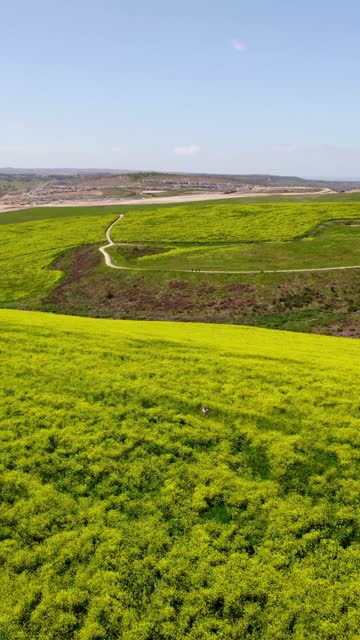 Aerial view of the country inland and open country in Chula Vista, with people walking.