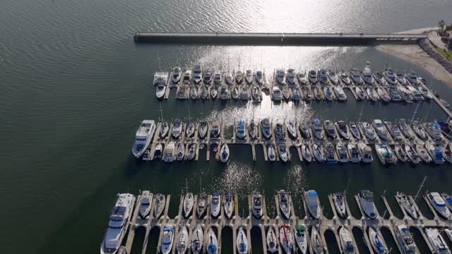 Aerial footage of Chula Vista Marina on the San Diego Bay with the Boats yachts and sailboats | Drone Video – 3