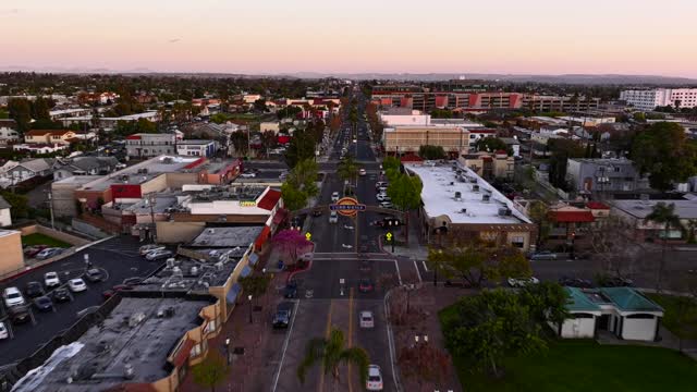 Aerial view of the downtown streets, homes and the buildings in Chula Vista.