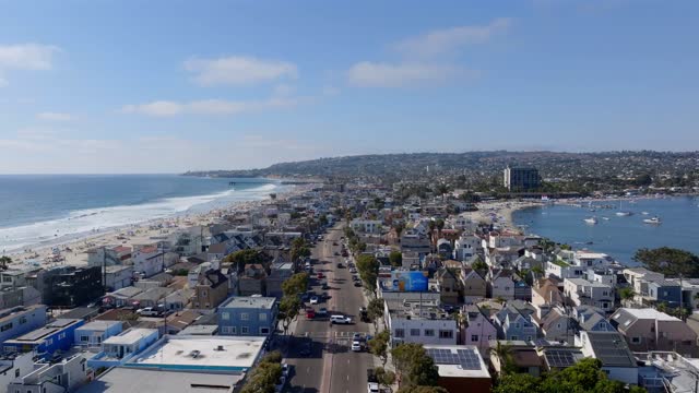 Sunny 4th of July over Mission Beach and Mission Bay with packed beaches and busy waterways | Drone Video – 2