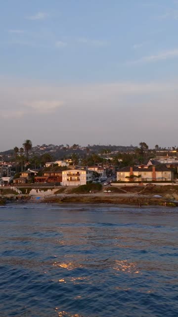 View from the water of the beach, palm trees and the ocean at Beach Barber Tract, with people walking.