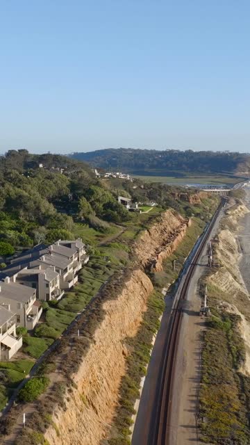 Aerial view of the cliffs, homes and the buildings at Torrey Pines.