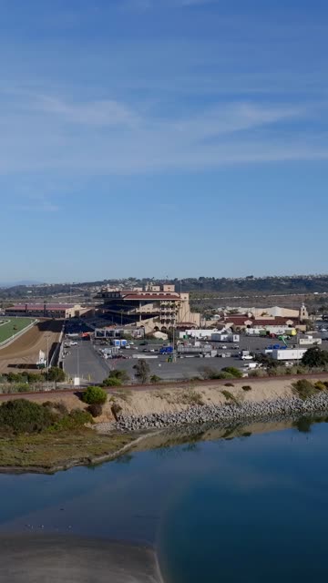 Aerial view of the country inland, the buildings and traffic in Del Mar.